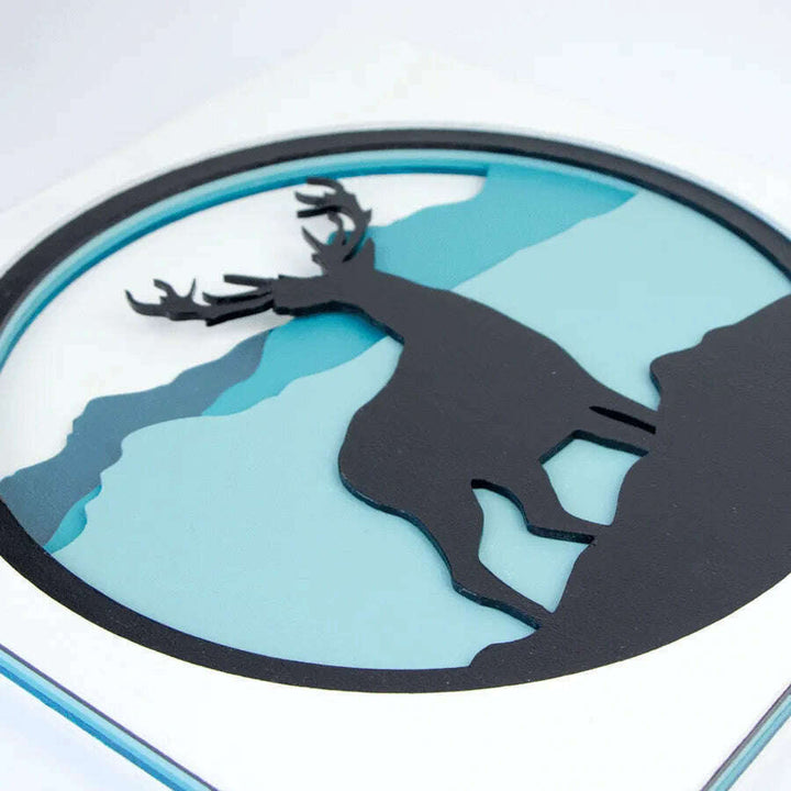 Rosa Talent Deer in the Mountains - 3D Painting Set. Primed Fiberboard. 6 Layers. 11.81*11.81 inches.