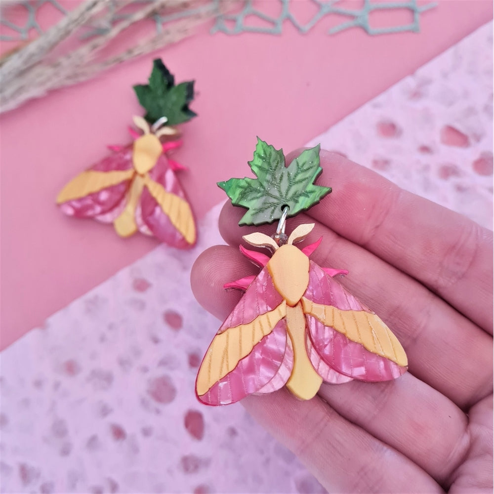 Rosy Maple Moth Earrings by Cherryloco Jewellery 1