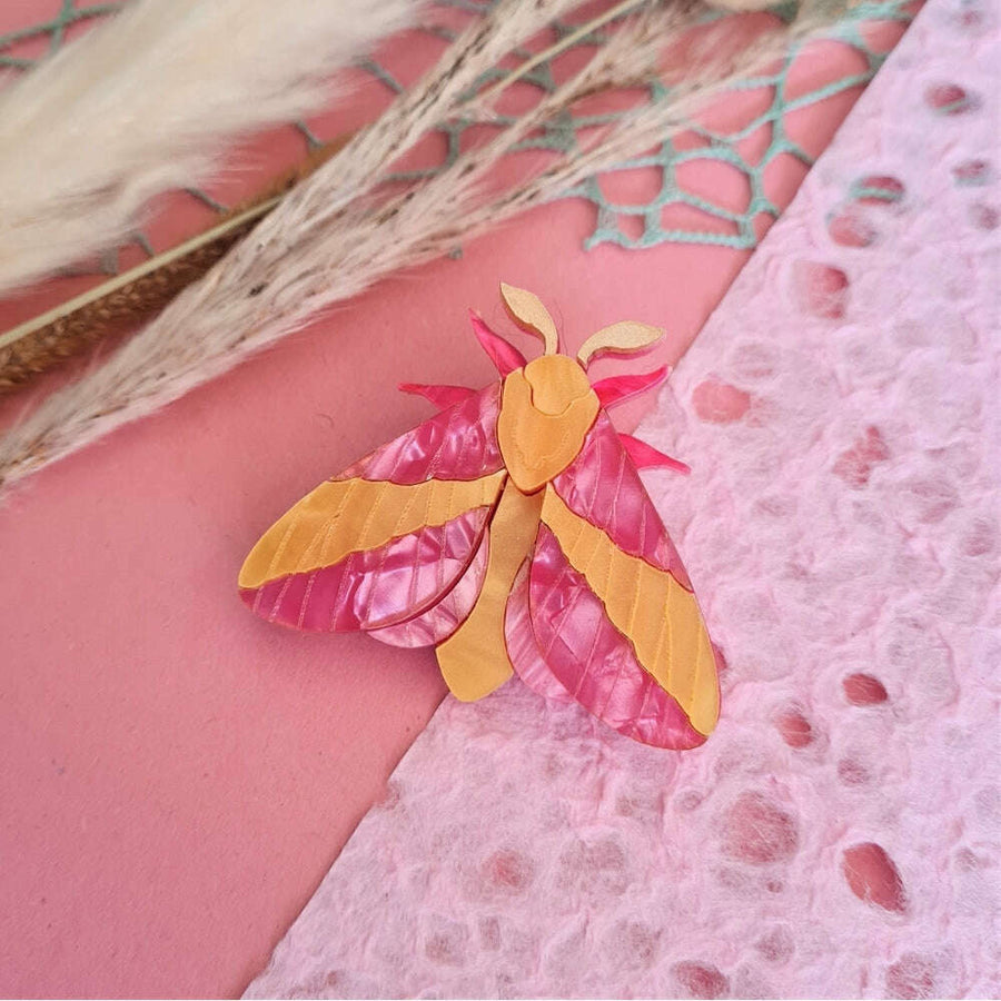 Rosy Maple Moth Pin Brooch or Pendant 