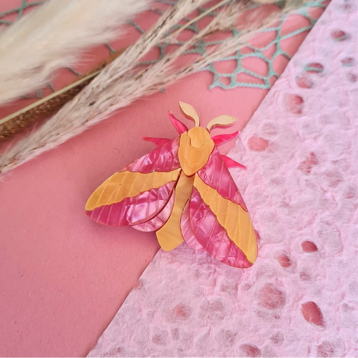Rosy Maple Moth Pin Brooch or Pendant 