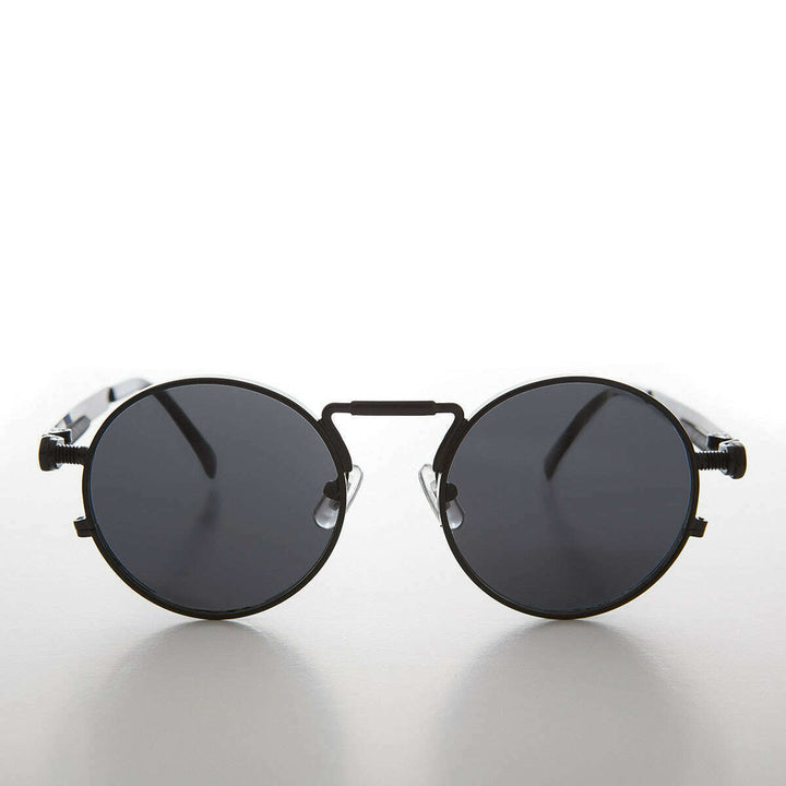 Round Black Metal Goth Steampunk Sunglass - Ivan 2