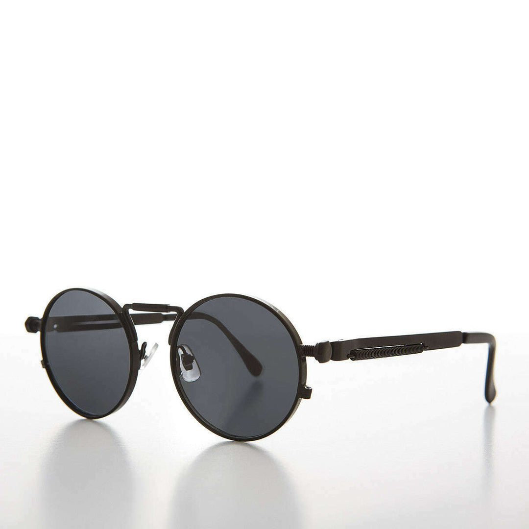 Round Black Metal Goth Steampunk Sunglass - Ivan 2