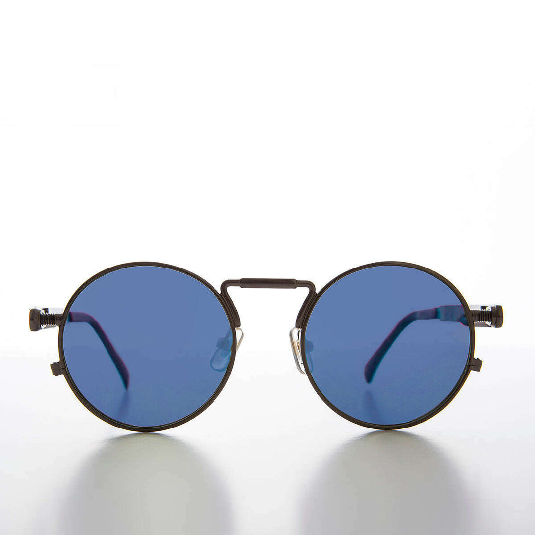 Round Gunmetal Goth Steampunk Sunglass with Colored Lenses - Ivan 9