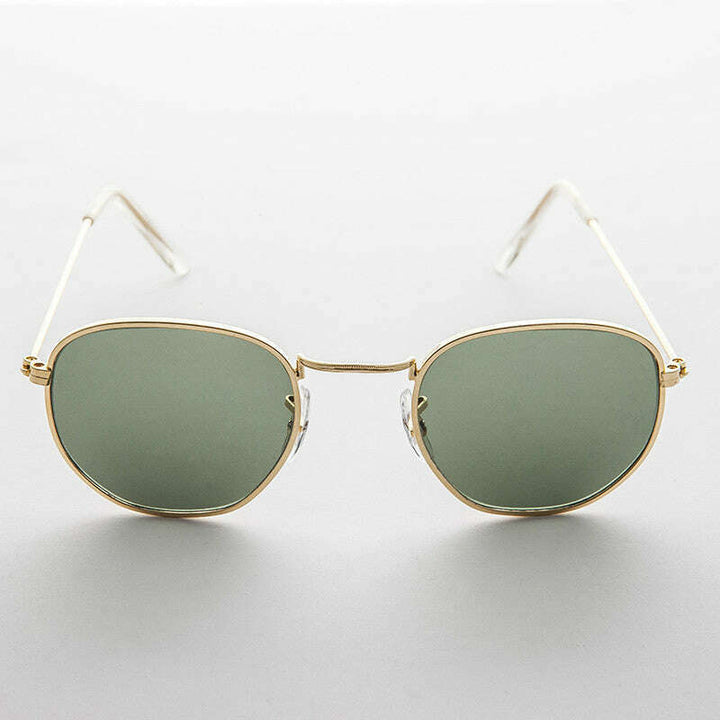 Round Squared Edge Vintage Sunglass with Glass Lens - Brody
