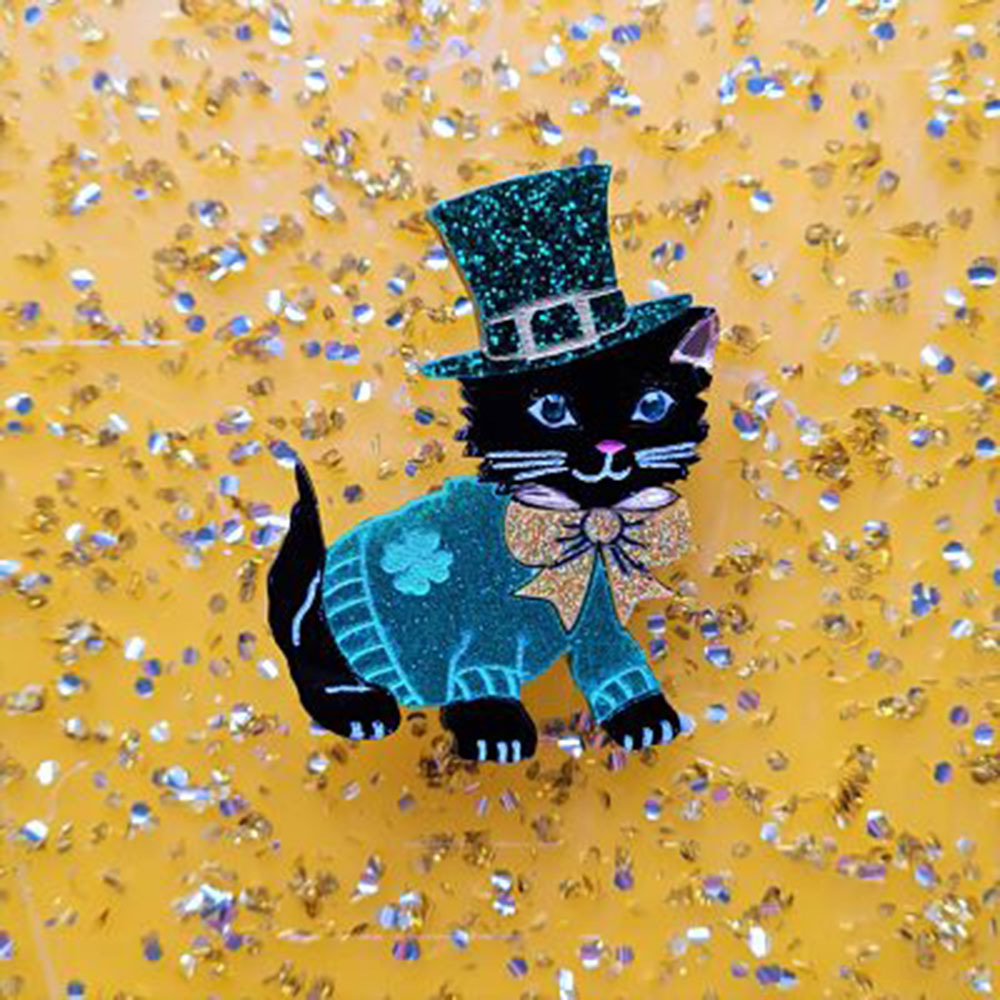 Saint Patrick's Kitty Brooch by Cherryloco Jewellery 3