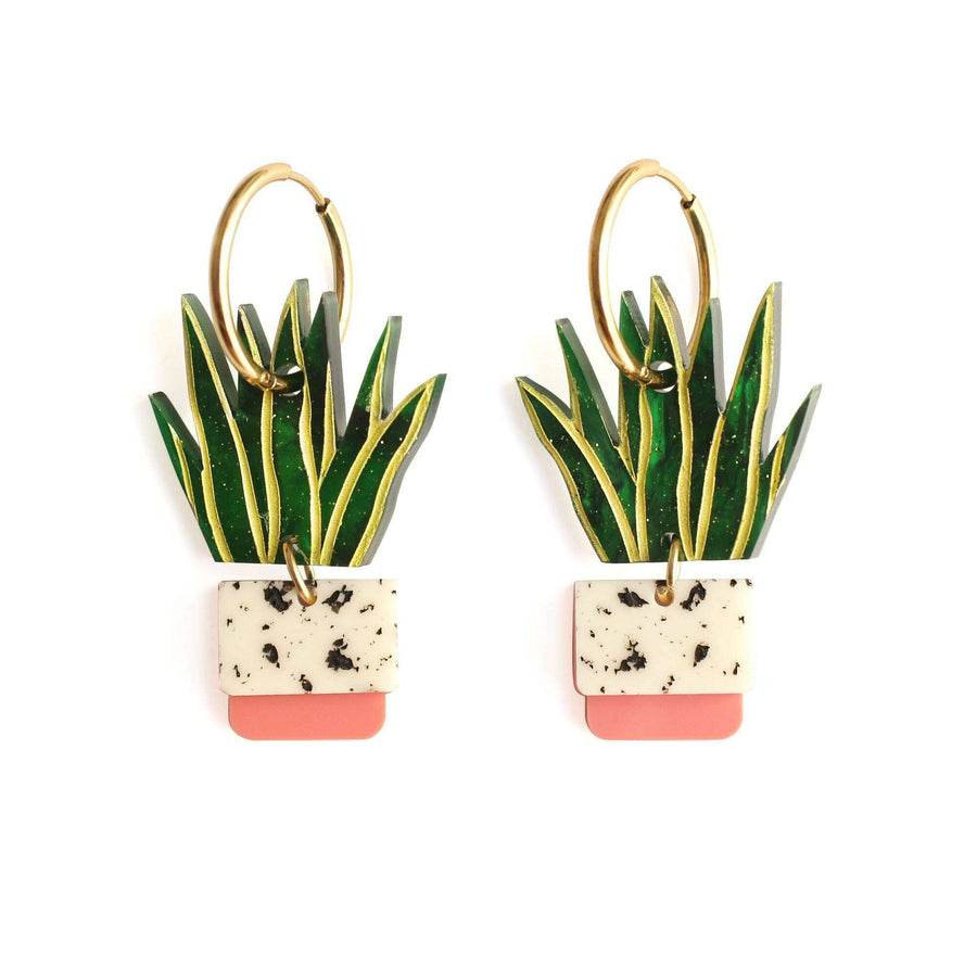 Sansevieria Potted Plant Earrings