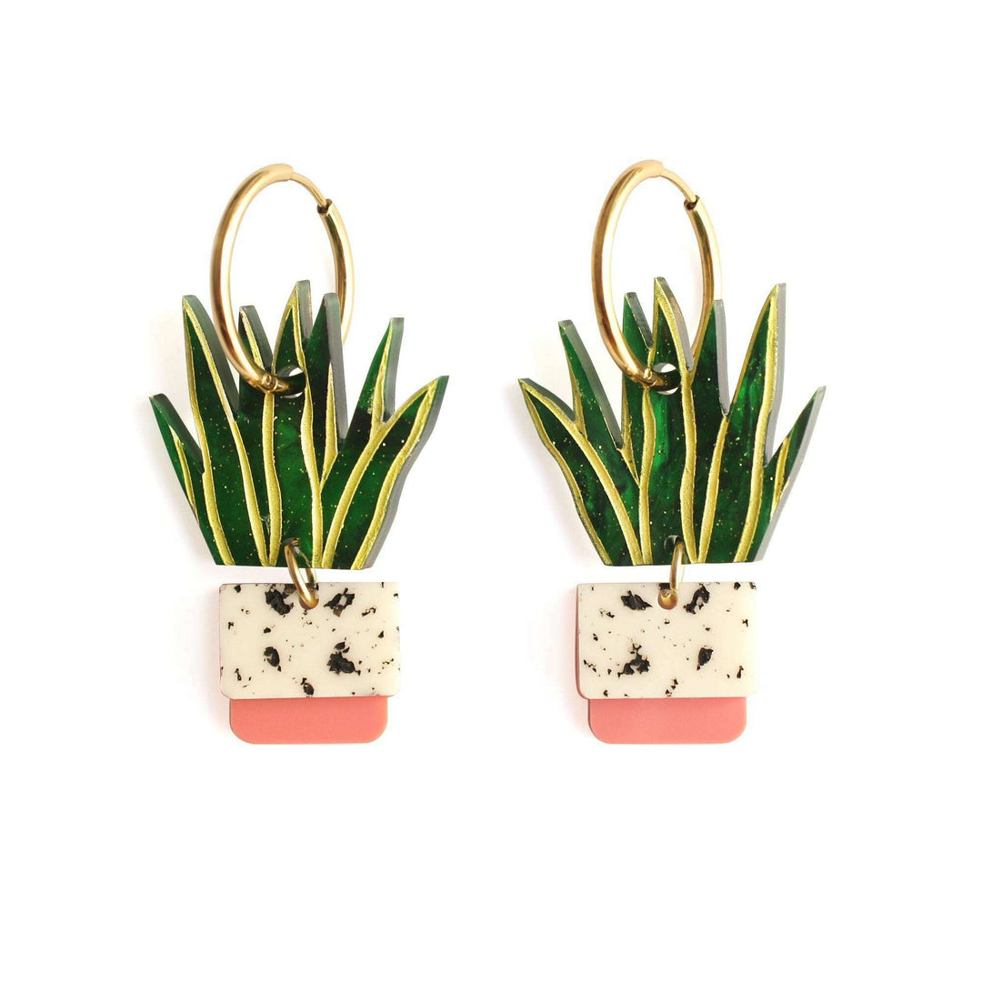 Sansevieria Potted Plant Hoop Earrings