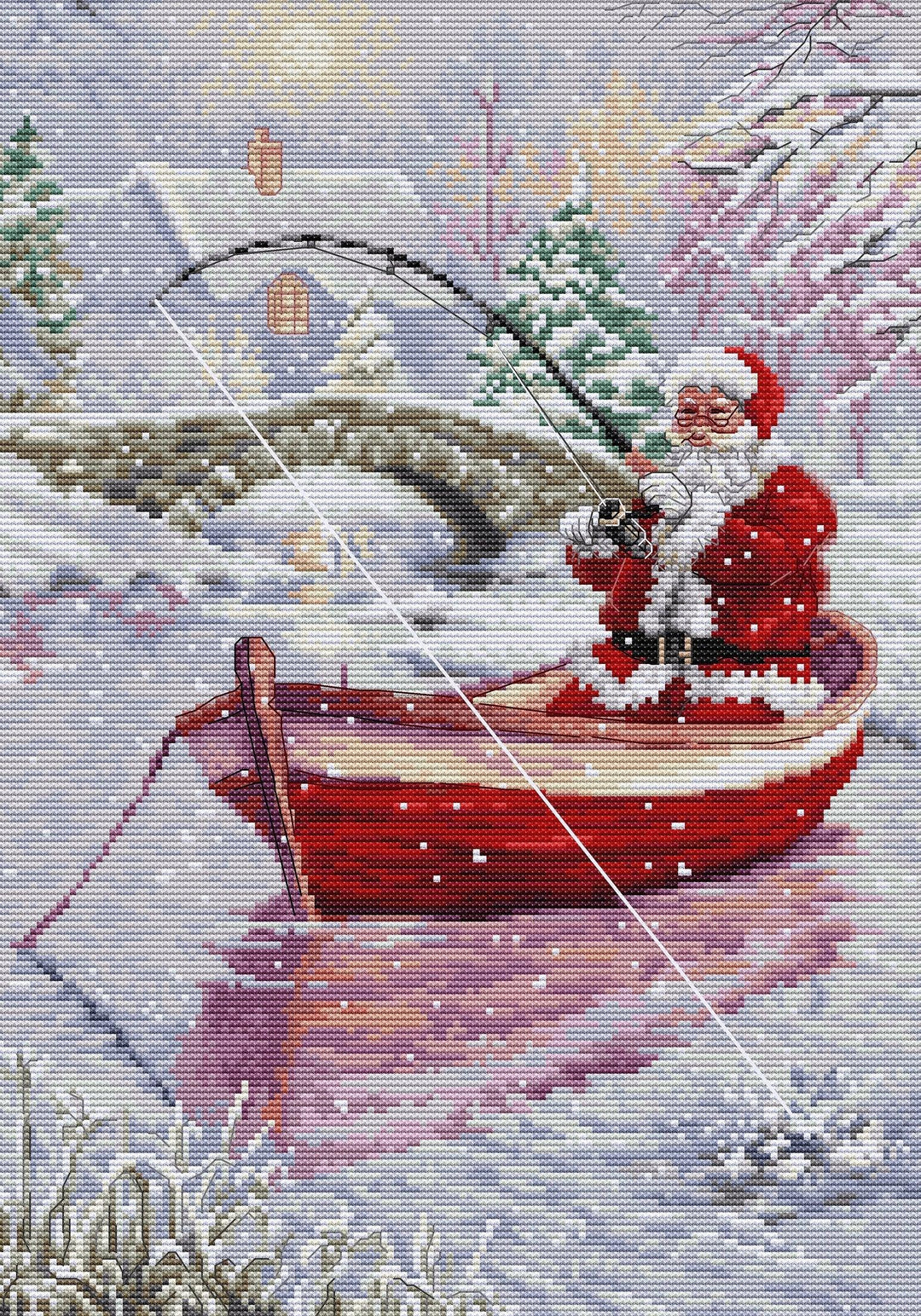 Santa Fishing BU5014L Counted Cross-Stitch Kit