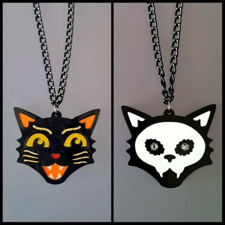 Scaredy Cat Reversible Pendant by Cherryloco Jewellery 