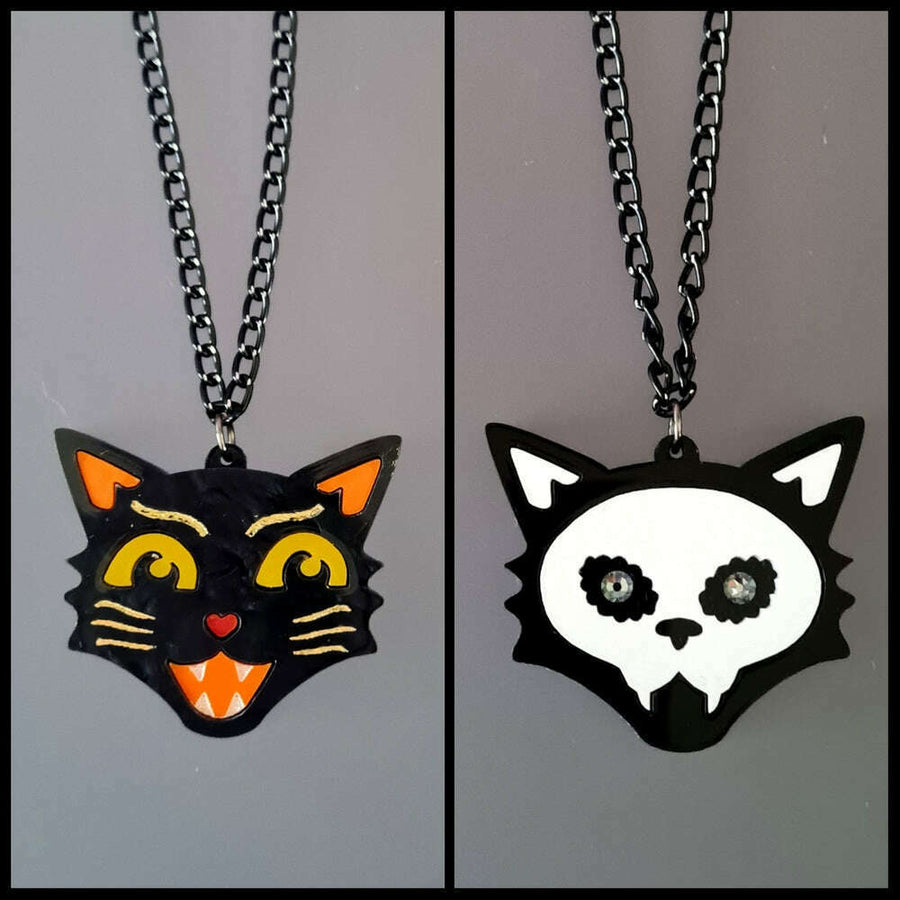 Scaredy Cat Reversible Pendant by Cherryloco Jewellery 