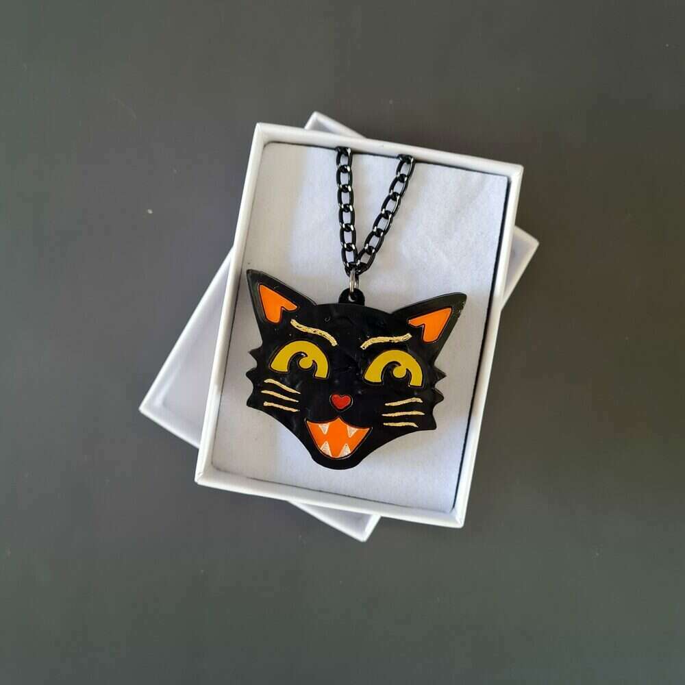 Scaredy Cat Reversible Pendant by Cherryloco Jewellery 1