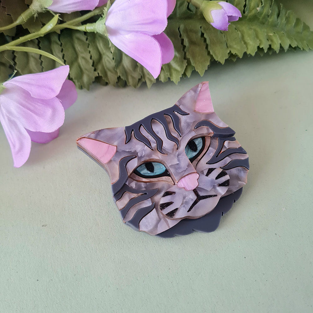 Scottish Wild Cat Grey Tabby Brooch by Cherryloco Jewellery 3