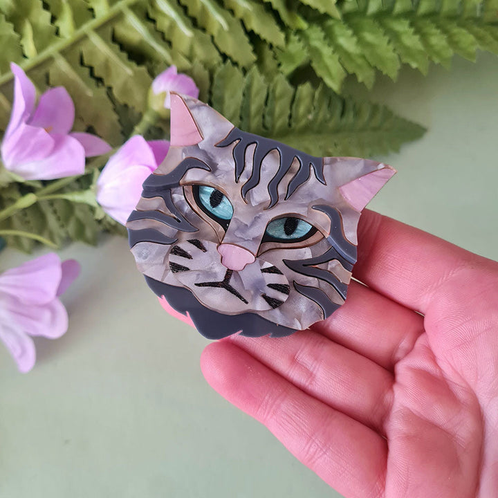 Scottish Wild Cat Grey Tabby Brooch by Cherryloco Jewellery 4