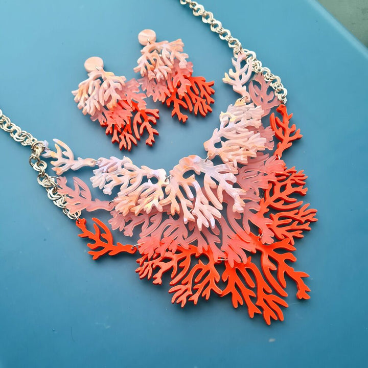 Seaweed Statement Necklace - Coral Sunset by Cherryloco Jewellery 1