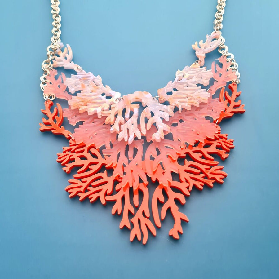 Seaweed Statement Necklace - Coral Sunset by Cherryloco Jewellery 