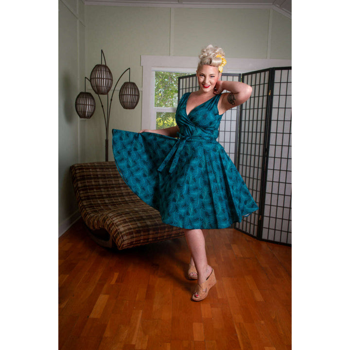 Serena Swing Dress- Teal Ferns