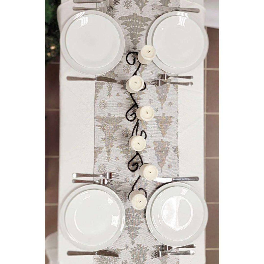 Silver Pine Trees Christmas Table Runner F07M5-9A Silver