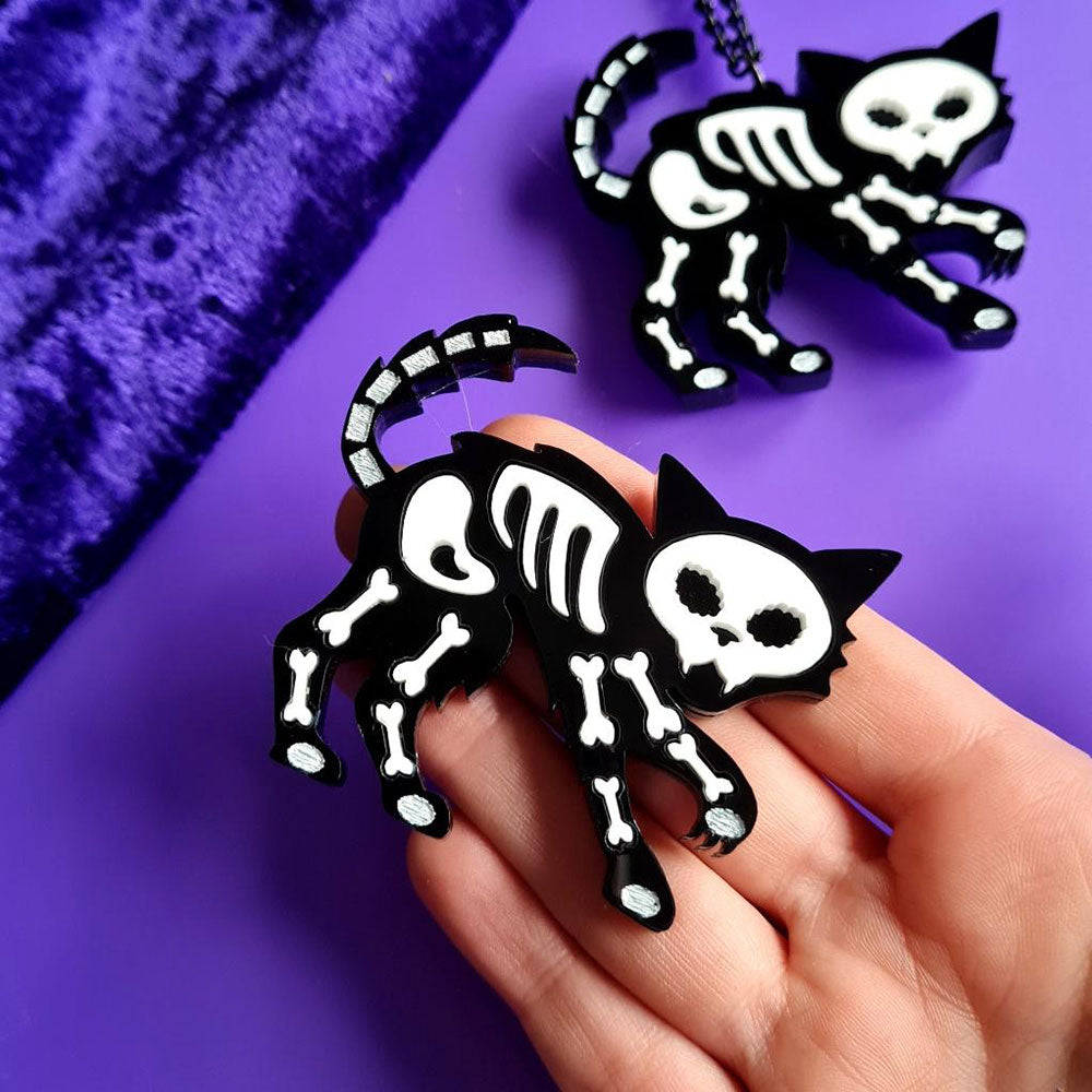 Skeleton Cat Brooch by Cherryloco Jewellery 3