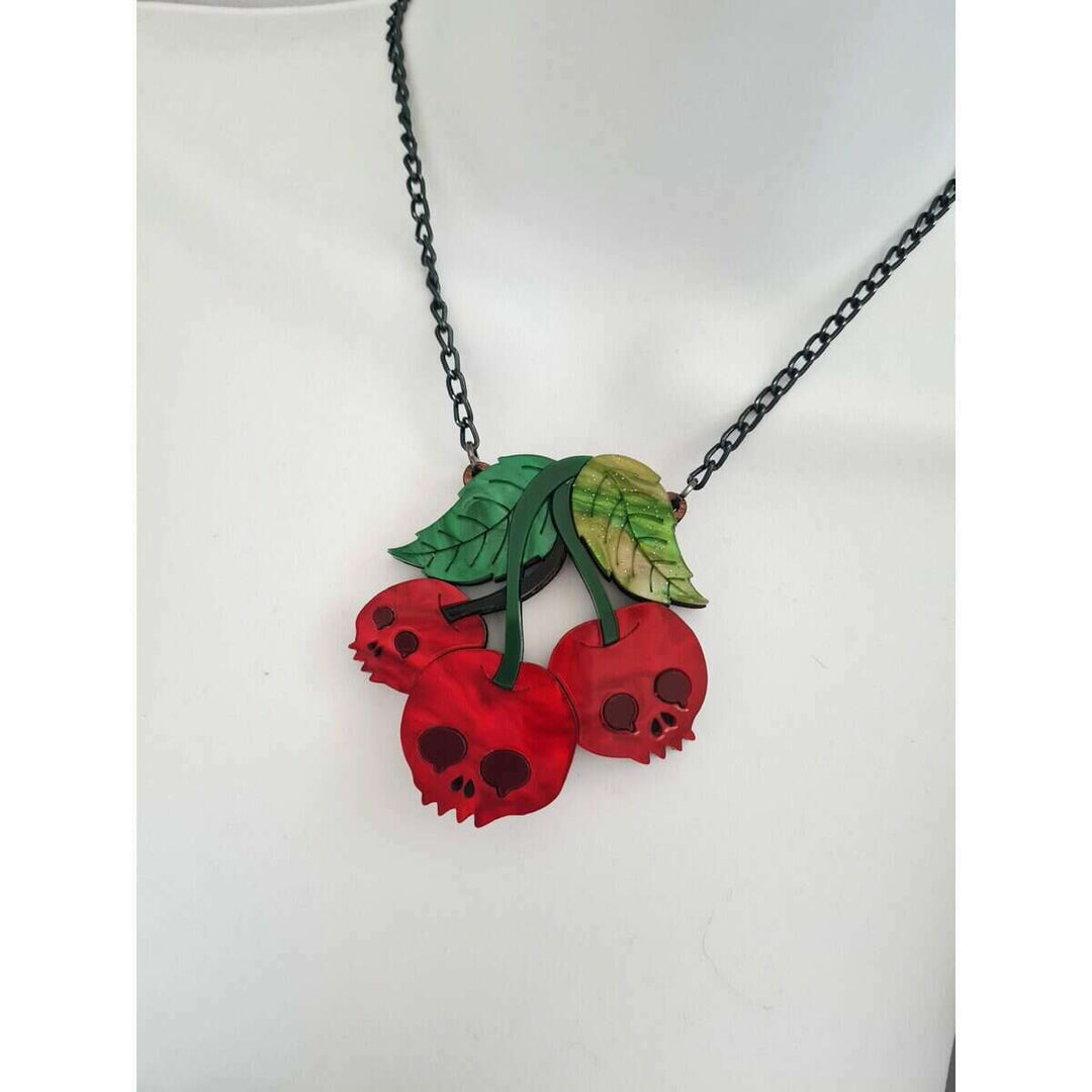 Skull cherry brooch or necklace 3
