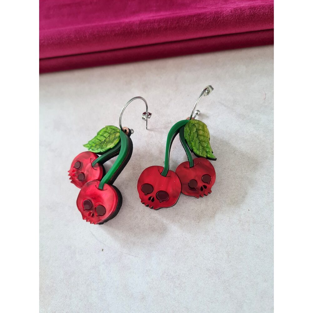 Skull Cherry Statement Earrings by Cherryloco Jewellery 6
