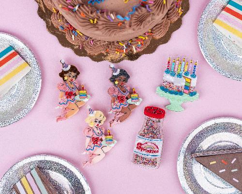 "Slice, Slice Baby" Birthday Cake Brooch by Lipstick & Chrome x Club Eggie - Quirks!