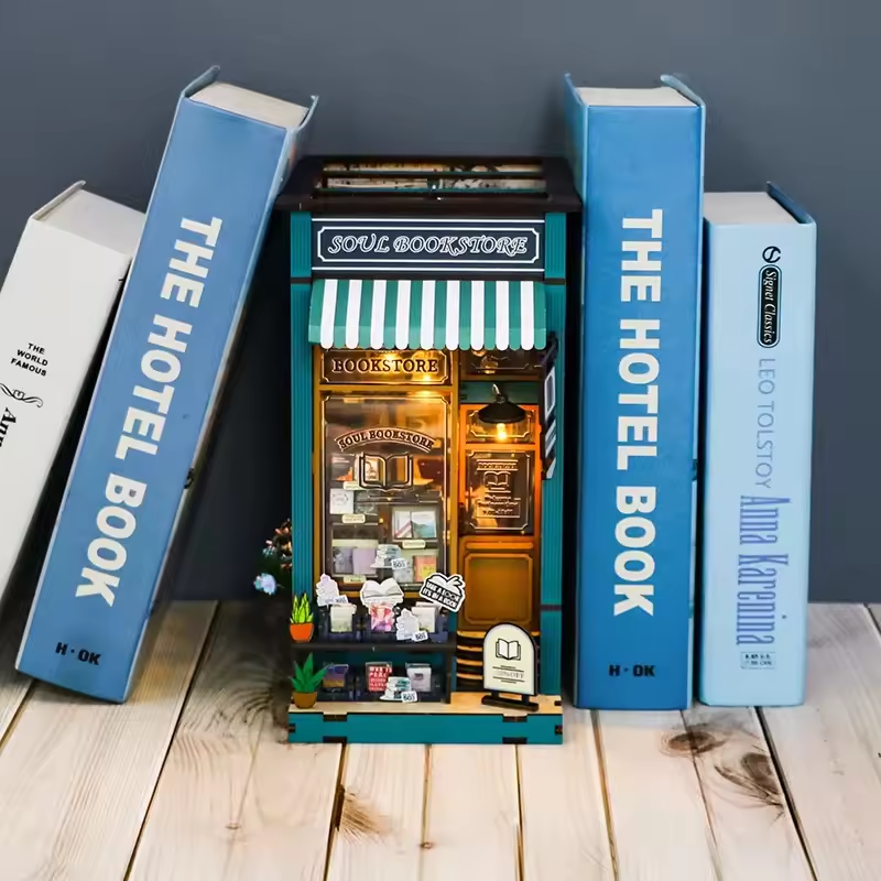 Soul Bookstore Dollhouse Kit - Miniature Wizardi Roombox Kit with LED Light F07M51-80-M2314