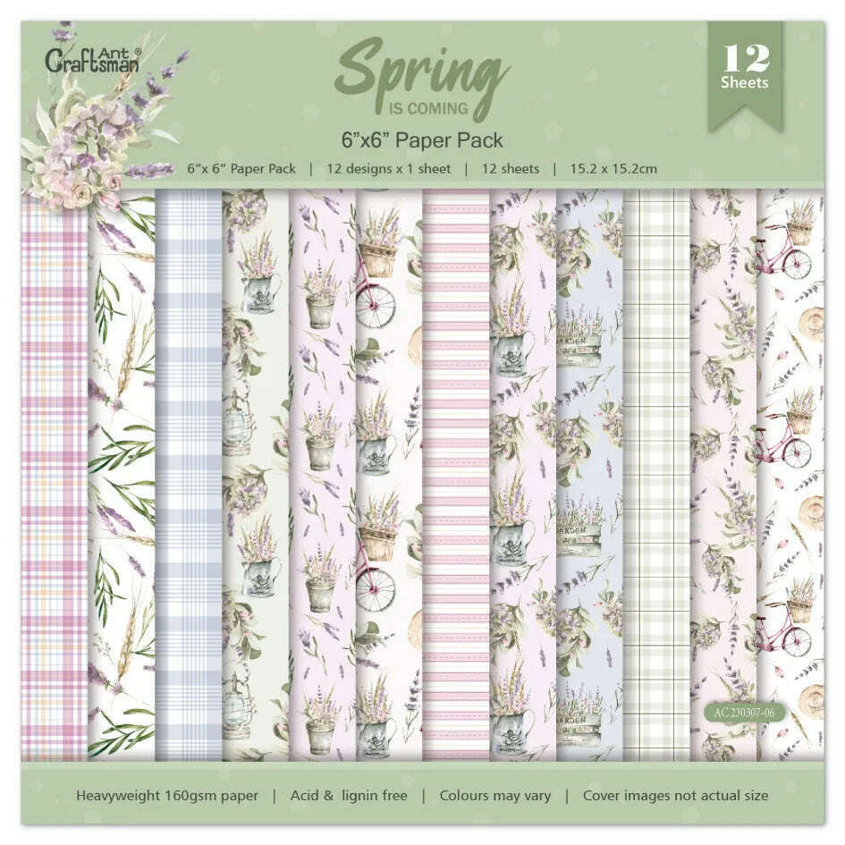 Spring Scrapbook Paper Pack. 12 Sheets of 15.2x15.2cm Heavyweight Paper Pad F07M2-3 AC230307-06