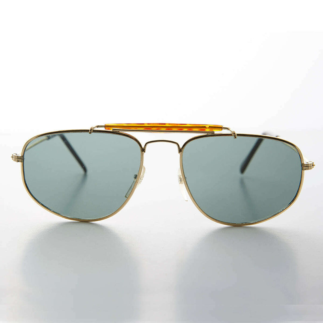 Square Aviator with Brow Bar and Glass Lens Vintage Sunglass - Dusty