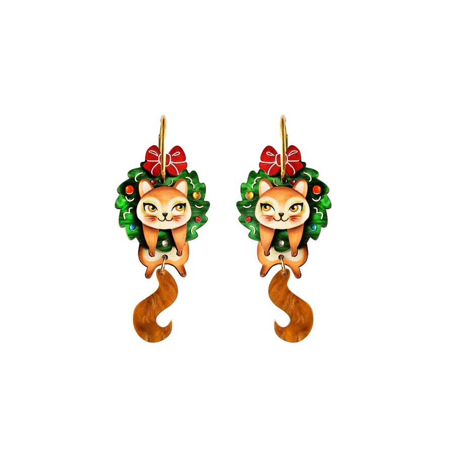 Squirrel in A Christmas Wreath Earrings by Laliblue 