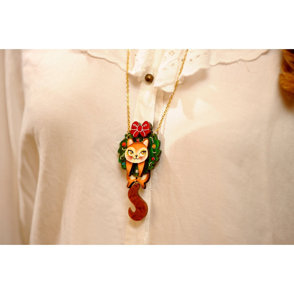 Squirrel in A Christmas Wreath Necklace by Laliblue 3