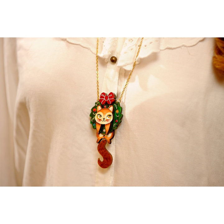 Squirrel in A Christmas Wreath Necklace by Laliblue 3