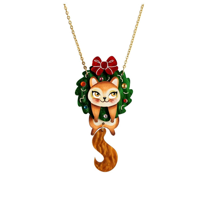 Squirrel in A Christmas Wreath Necklace by Laliblue 
