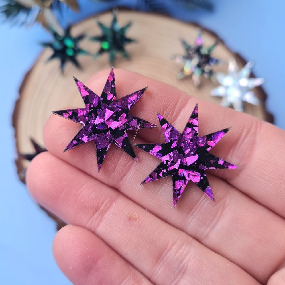 Starburst Stud Glitter Earrings by Cherryloco Jewellery 3