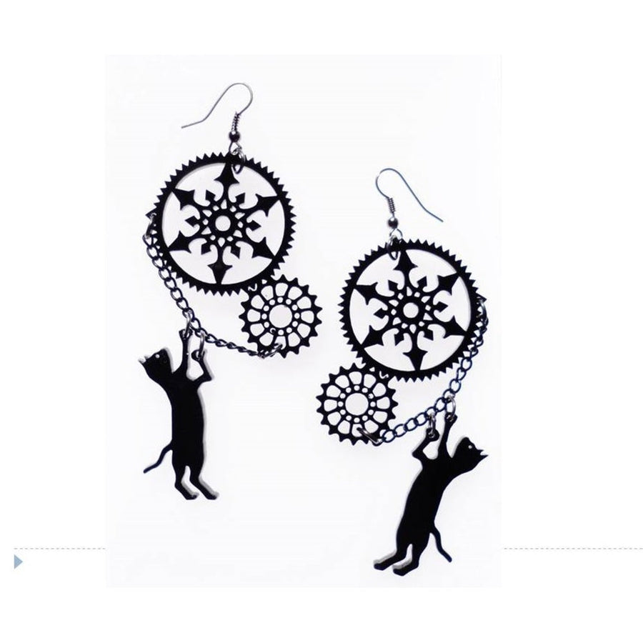 Steampunk Cat Earrings by Cherryloco Jewellery