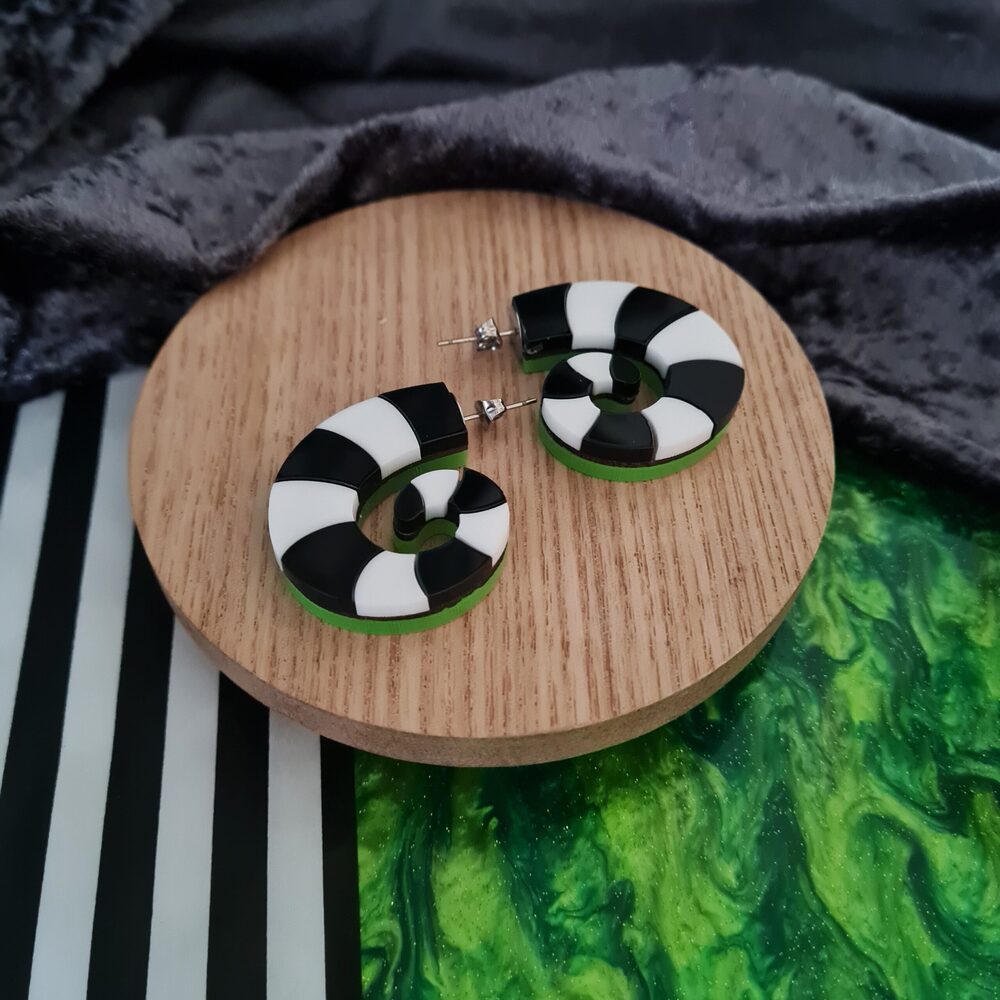 Striped Worm Snake Hoop Stud Earrings by Cherryloco Jewellery