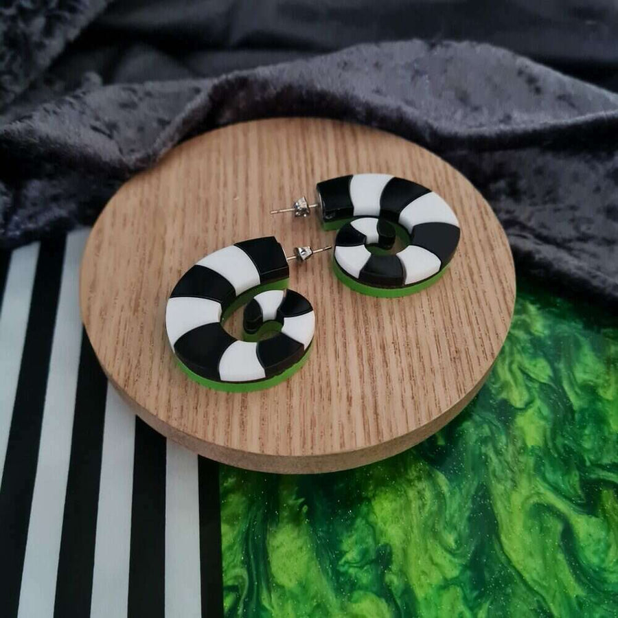 Striped Worm Snake Hoop Stud Earrings by Cherryloco Jewellery