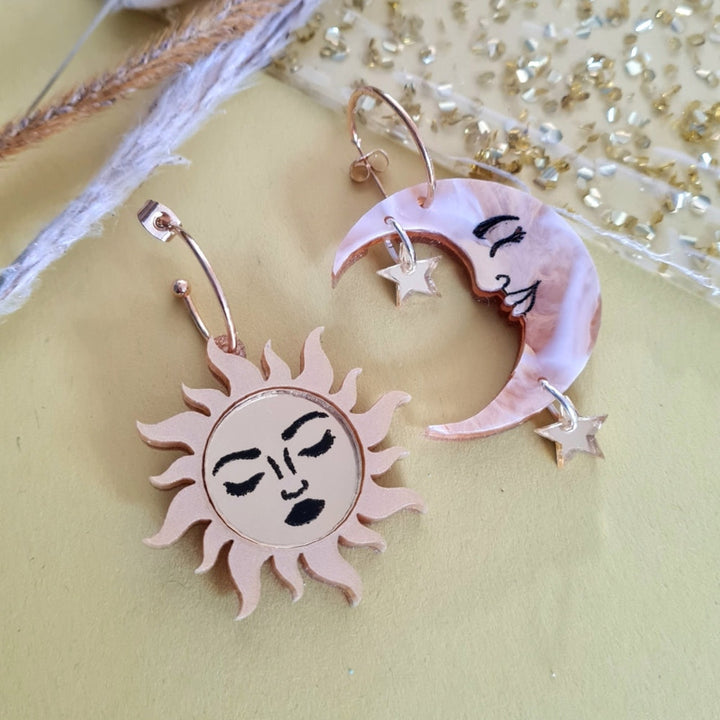 Sun And Moon Dangle Earrings by Cherryloco Jewellery