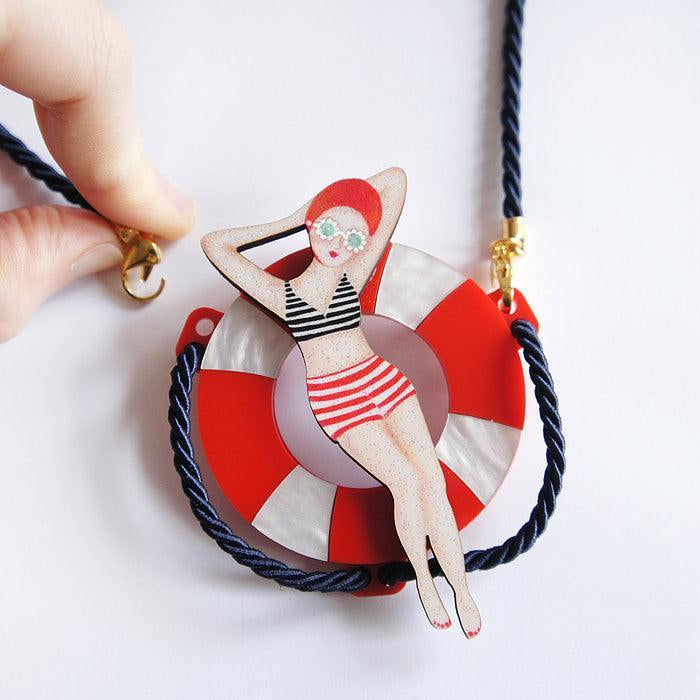 Sun Bather Pin Up Inspired Brooch and Necklace by Laliblue - Quirks!