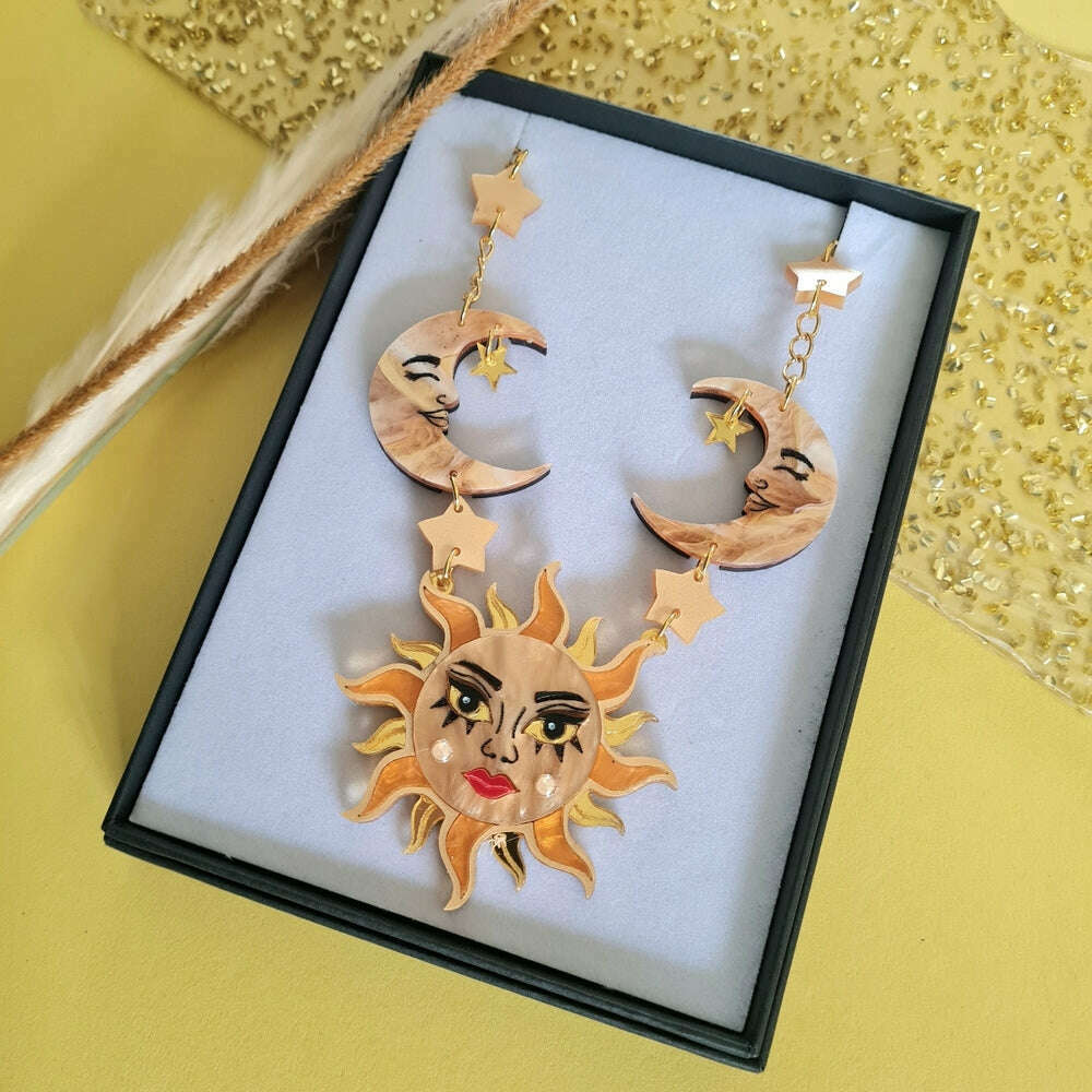 Sun Moon And Stars Statement Charm Necklace by Cherryloco Jewellery 2