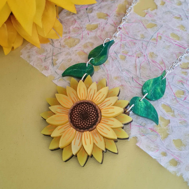 Sunflower Pendant Charm Necklace 