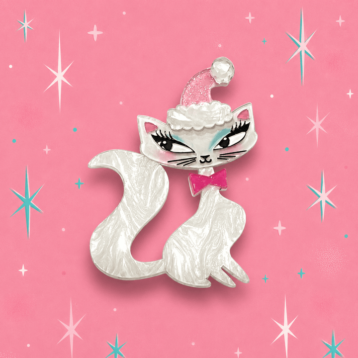 Swanky Pinkmas Kitty Brooch by Miss Fluff x Lipstick & Chrome