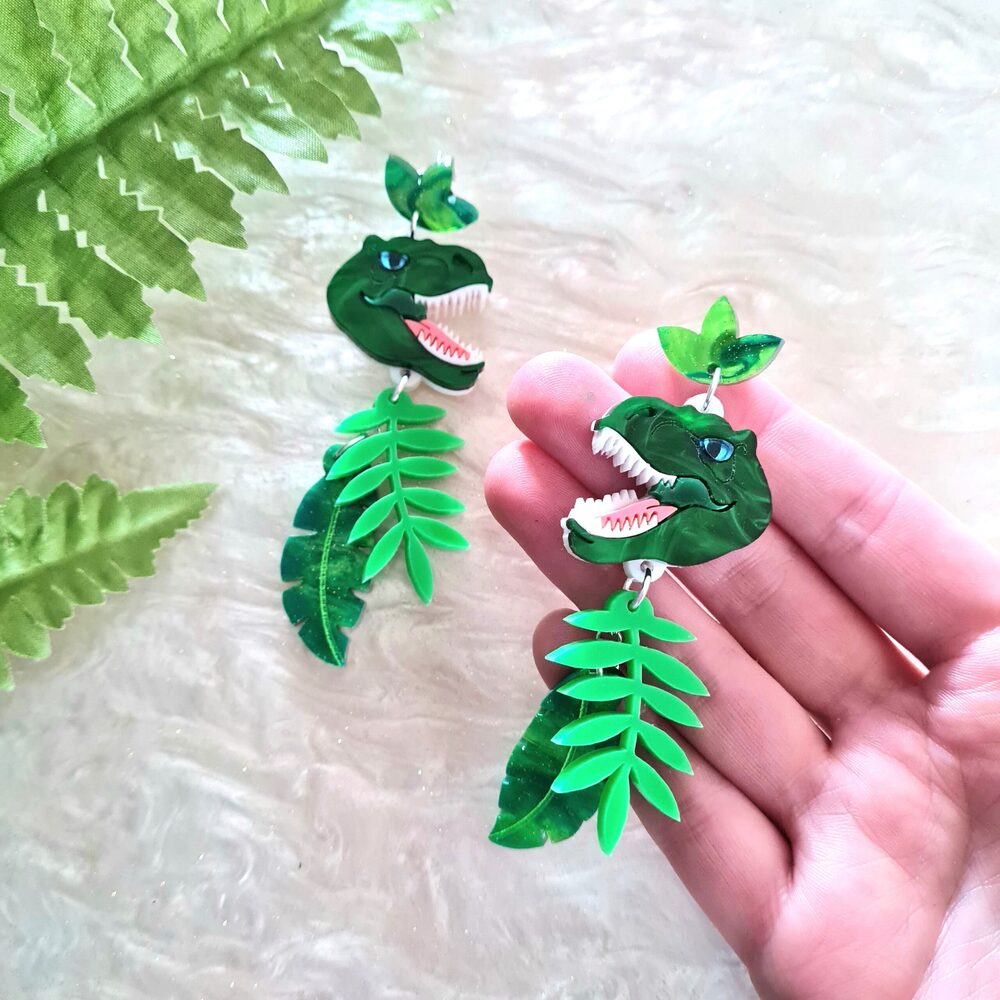 T Rex Dinosaur Charm Earrings by Cherryloco Jewellery 3