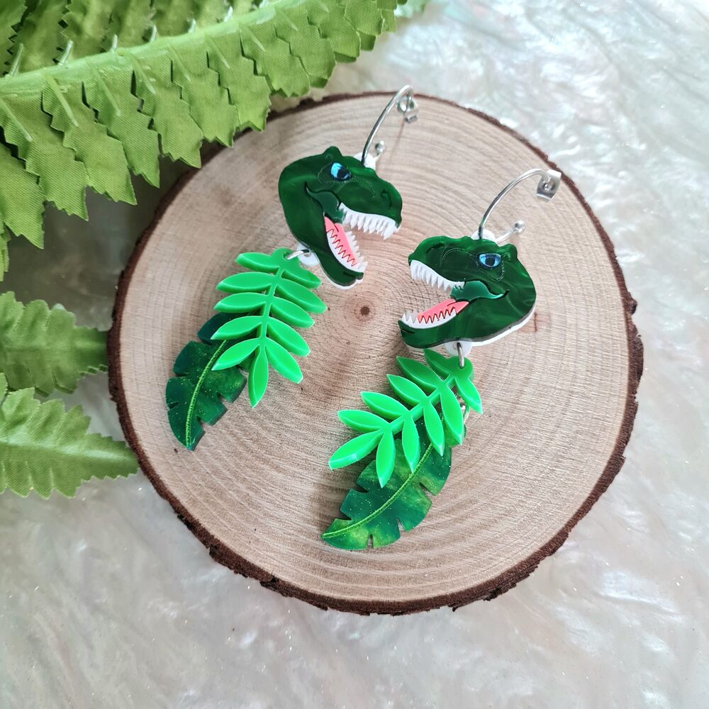 T Rex Dinosaur Charm Earrings by Cherryloco Jewellery
