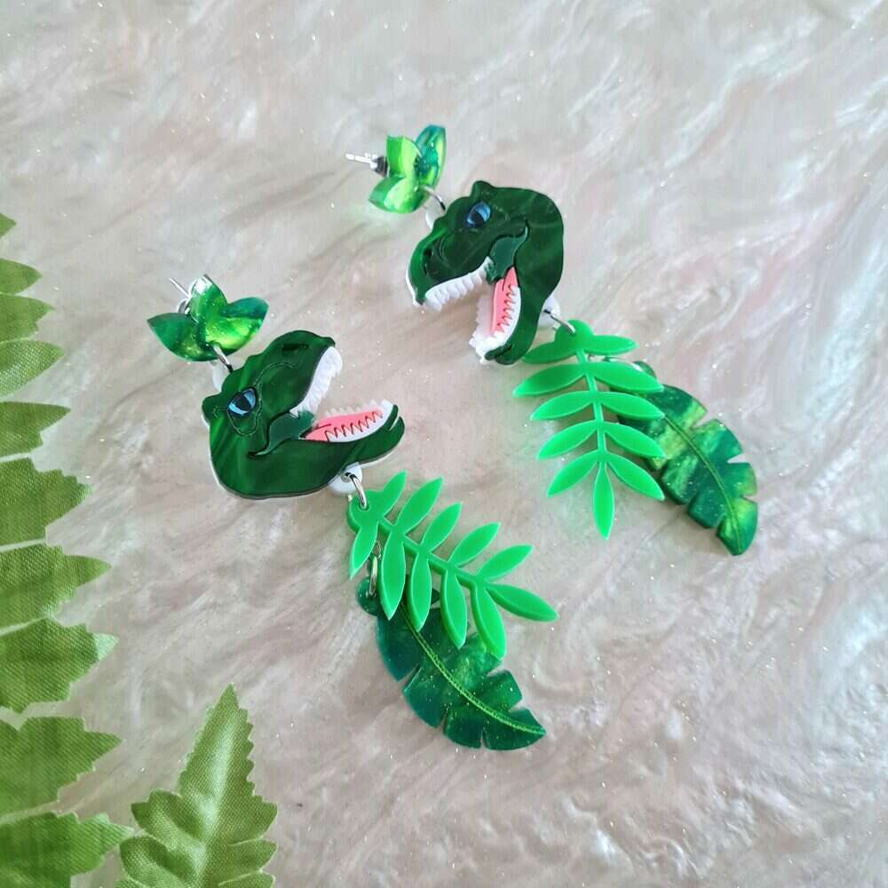 T Rex Dinosaur Charm Earrings by Cherryloco Jewellery 2