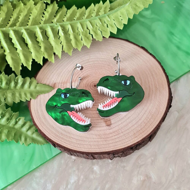 T Rex Dinosaur Dangle Earrings by Cherryloco Jewellery