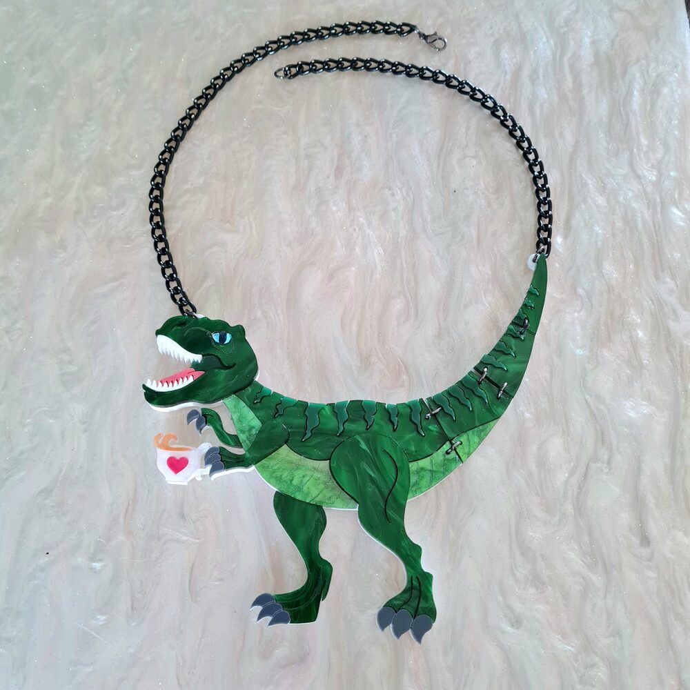 T Rex Dinosaur Statement Necklace by Cherryloco Jewellery 1