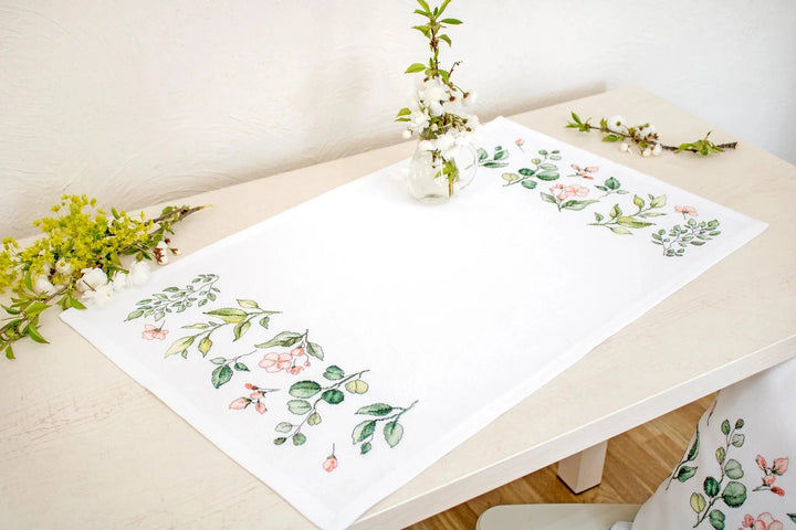 Leaves and flowers FM019L Table Cloth Counted Cross-Stitch Kit