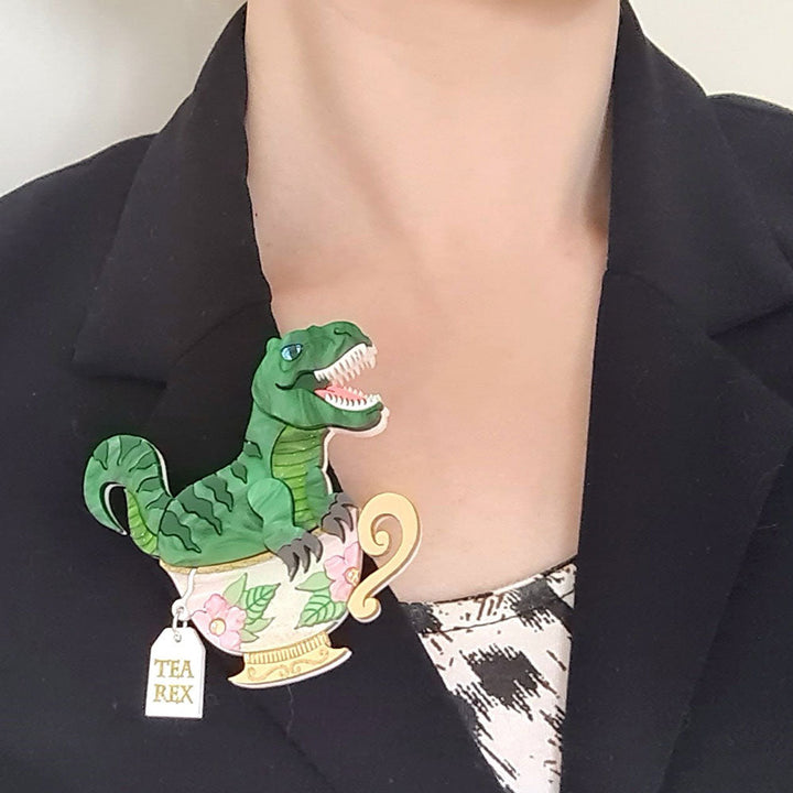 Tea Rex Dinosaur Teacup Brooch by Cherryloco Jewellery 5