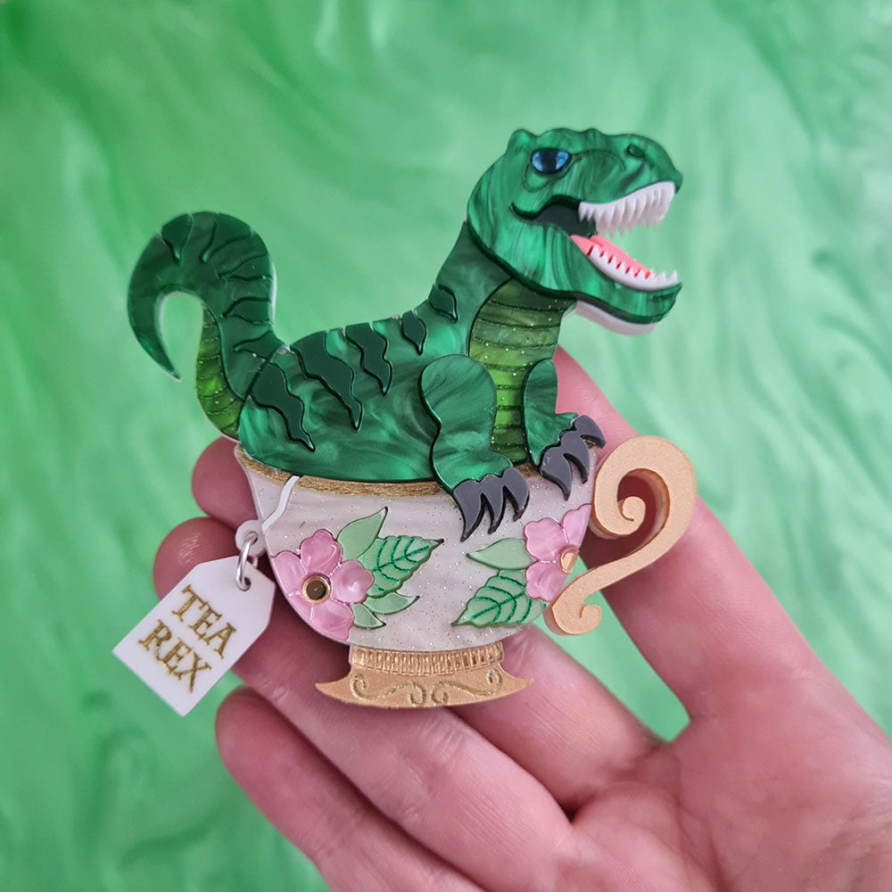 Tea Rex Dinosaur Teacup Brooch by Cherryloco Jewellery 6