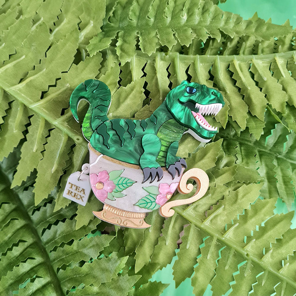 Tea Rex Dinosaur Teacup Brooch by Cherryloco Jewellery 7